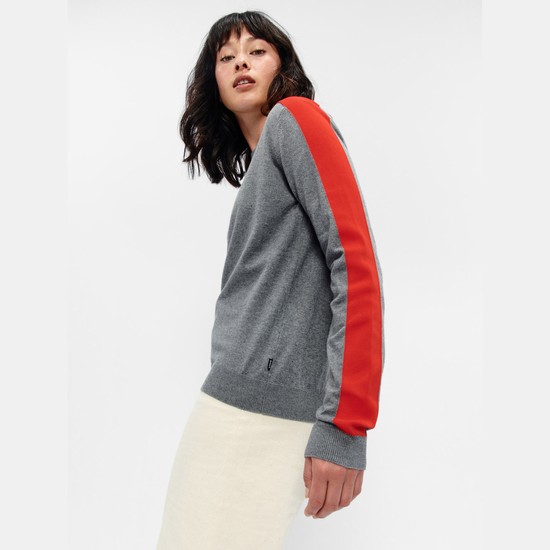 Aigle Cotton Crew Neck Jumpers Women Grey/Red ZA-36809